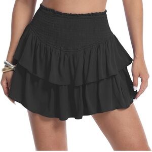 🎉New boho black two-tiered ruffle mini skort in white size M